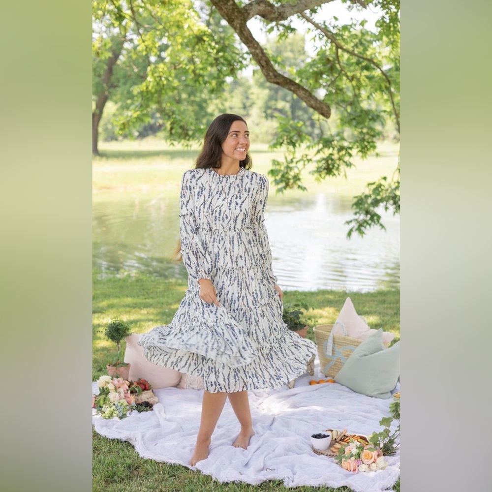 Dainty Jewells Blue and White Long Sleeve Dress